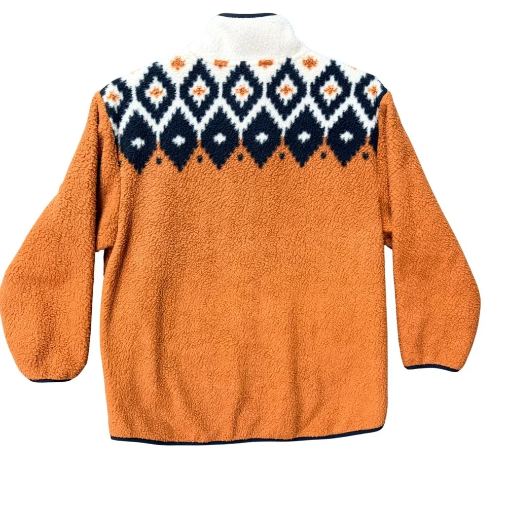 Lands' End Fair Isle Sherpa Fleece Jacket Orange Large 14-16 Geometric‎